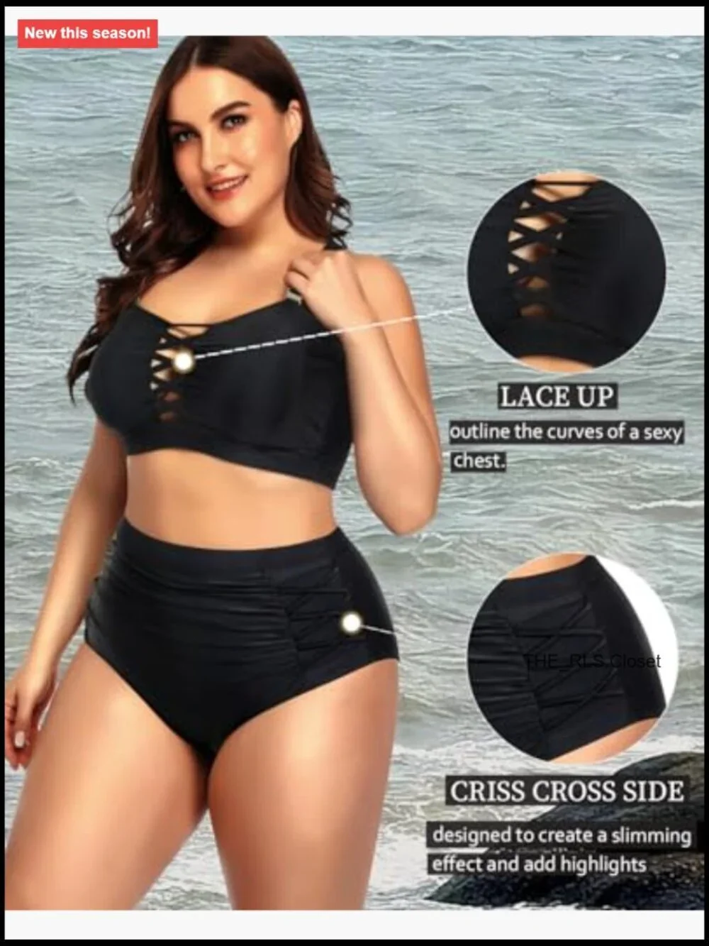 Plus Size Bandeau Bikini Set High Waisted Tummy Control Swimwear